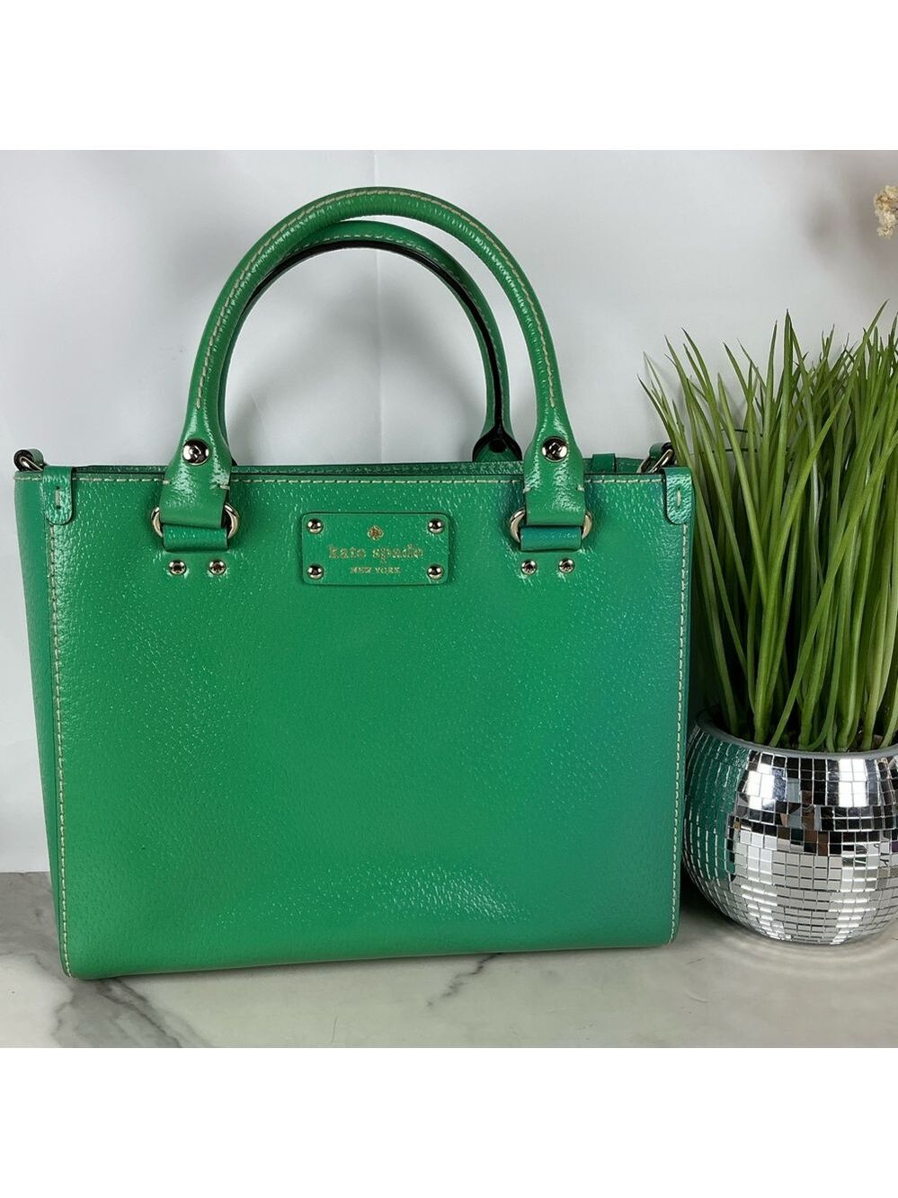 Kate Spade Quinn Wellesley Vibrant Green Satchel Crossbody Hand Bag Fall Spring‎ - Picture 4 of 13